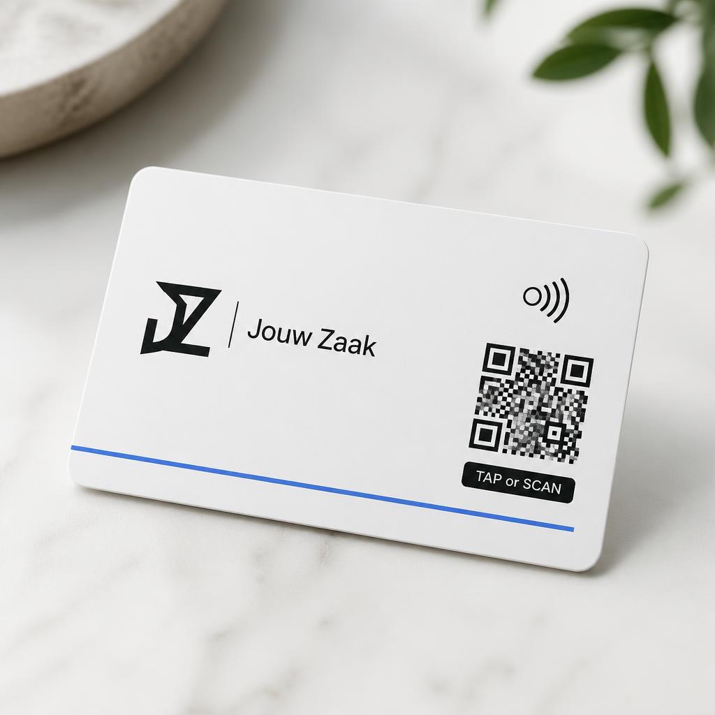 Demo van een NFC/QR reviewkaart voor een lokale zaak